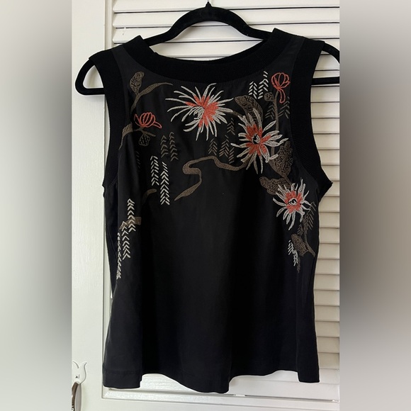 XCVI Katrine Tencel Floral Embroidered Sleeveless Tank Top Shell | Black | Sz XS - Picture 4 of 8